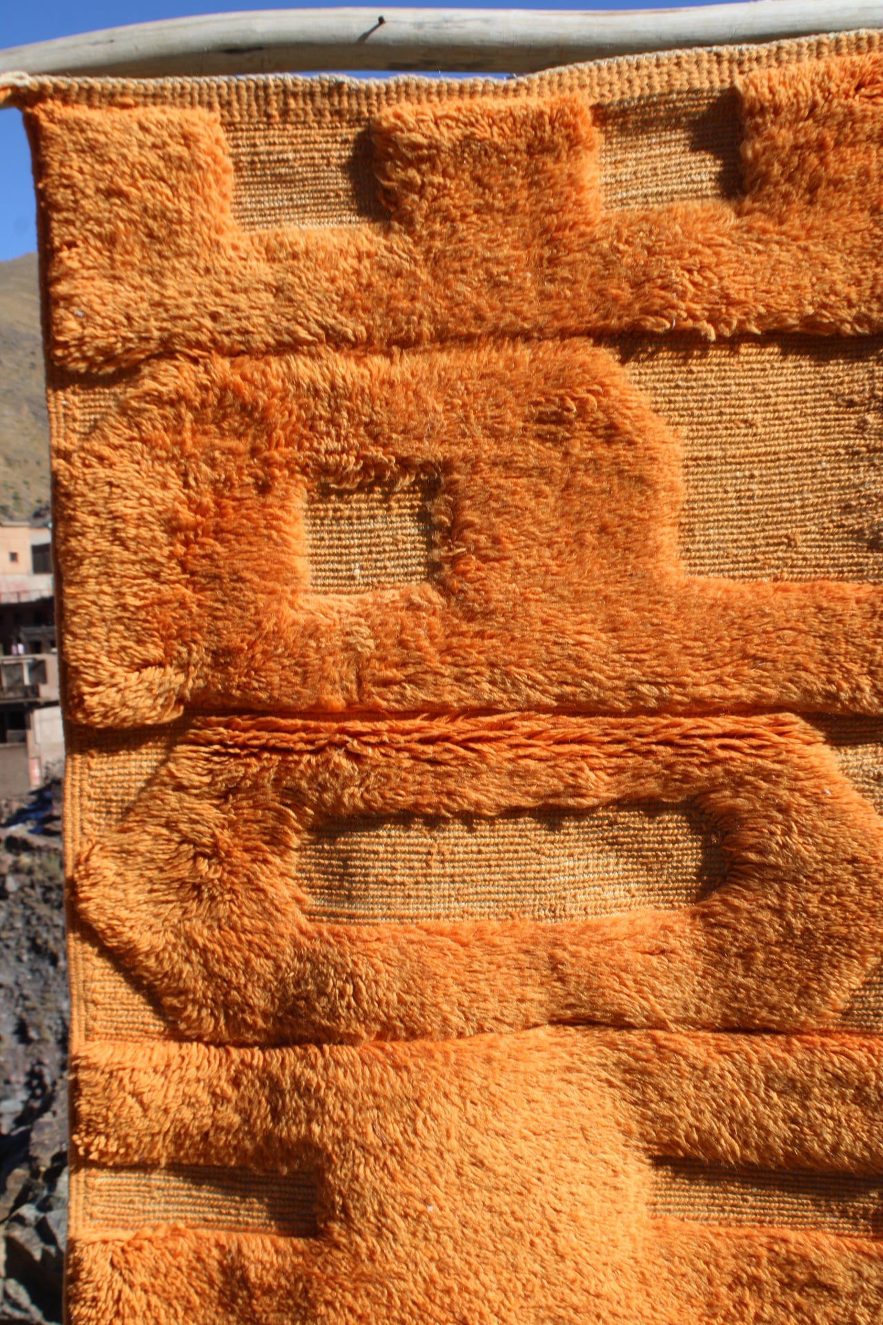 Handmade Moroccan HOPE Rug – Bright Orange Tufted Wool Art Carpet – Inspirational Berber Decor size 120x70 cm