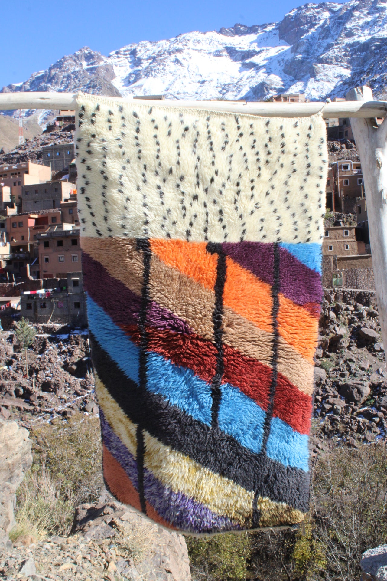 Colorful Beni Imlil Moroccan Rug – Handwoven Wool Berber Carpet – Cooperative Adrar size150x85 cm