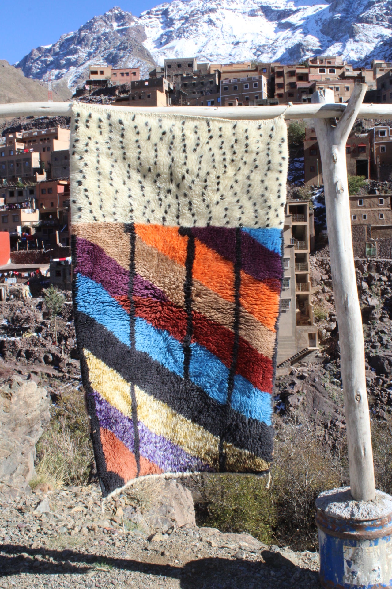 Colorful Beni Imlil Moroccan Rug – Handwoven Wool Berber Carpet – Cooperative Adrar size150x85 cm