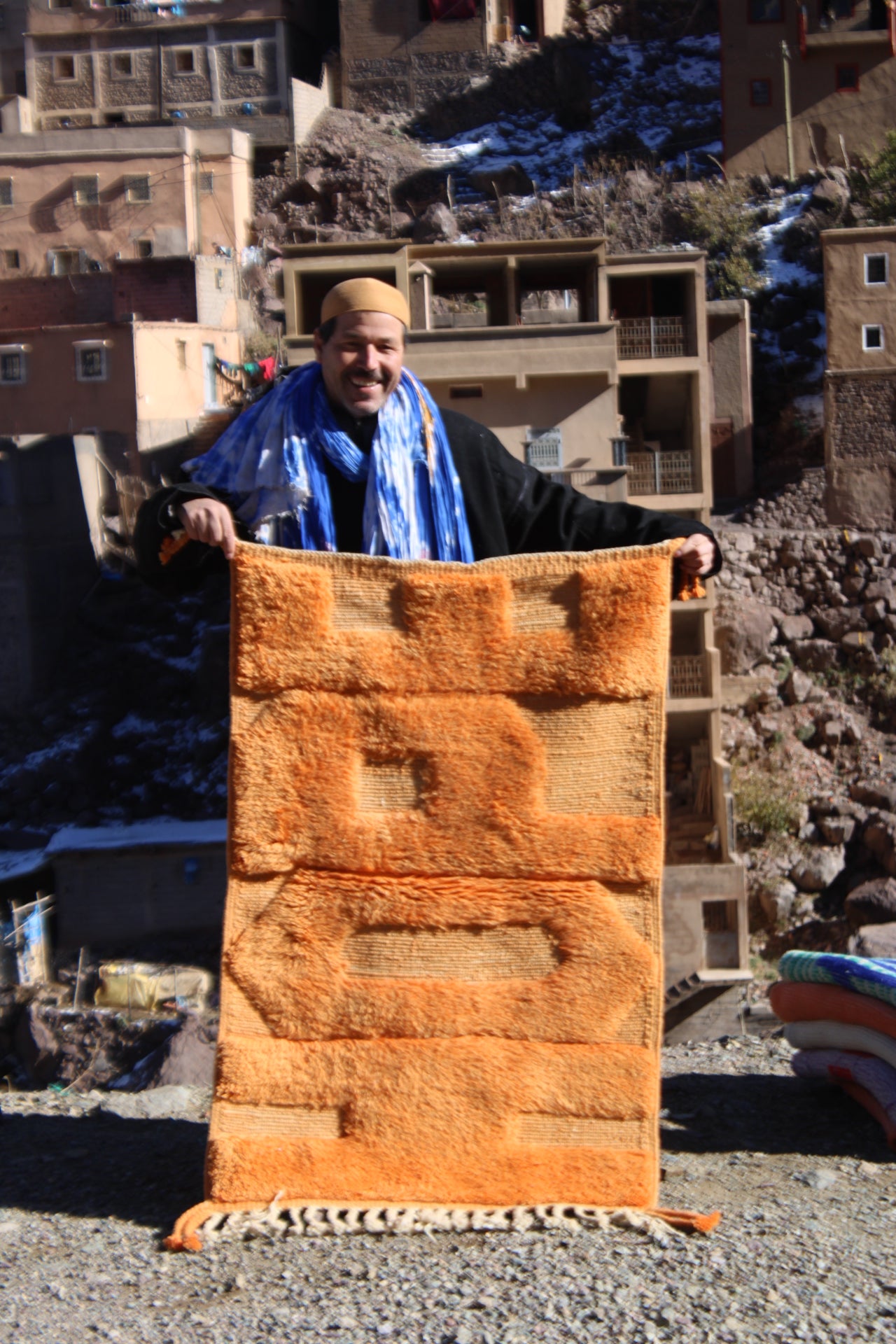 Handmade Moroccan HOPE Rug – Natural Wool Tufted Art Carpet – Adrar Cooperative size is 120x70 cm