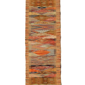 Moroccan Berber Kilim Rug – Handmade Wool Flatweave Carpet, Tribal Geometric Design, Boho Area Rug, Authentic Artisan Decor  size   150x60 cm
