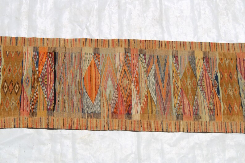 Moroccan Berber Kilim Rug – Handmade Wool Flatweave Carpet, Tribal Geometric Design, Boho Area Rug, Authentic Artisan Decor  size   150x60 cm