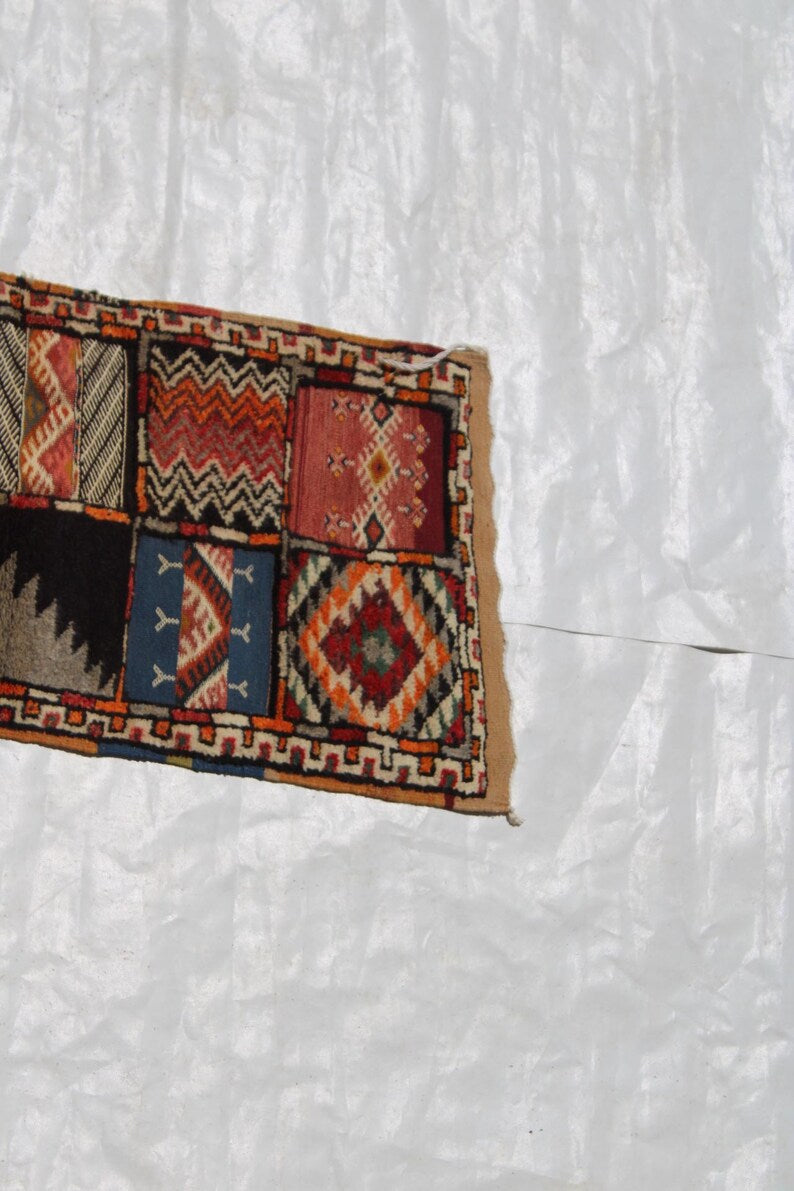Handmade Moroccan Glawi Carpet – Wool Flatweave Rug, Tribal Geometric Design, Bohemian Floor Mat, Authentic Berber Home Decor size 150x60 cm