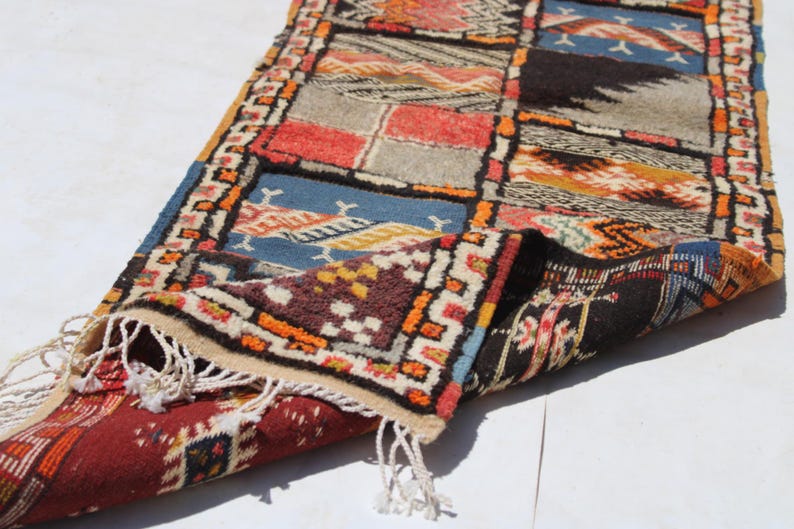 Handmade Moroccan Glawi Carpet – Wool Flatweave Rug, Tribal Geometric Design, Bohemian Floor Mat, Authentic Berber Home Decor size 150x60 cm