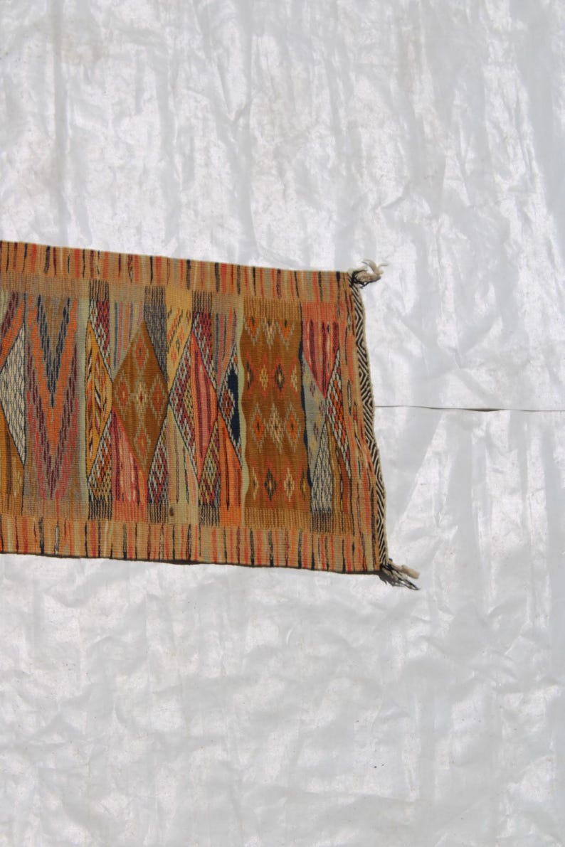 Moroccan Berber Kilim Rug – Handmade Wool Flatweave Carpet, Tribal Geometric Design, Boho Area Rug, Authentic Artisan Decor  size   150x60 cm