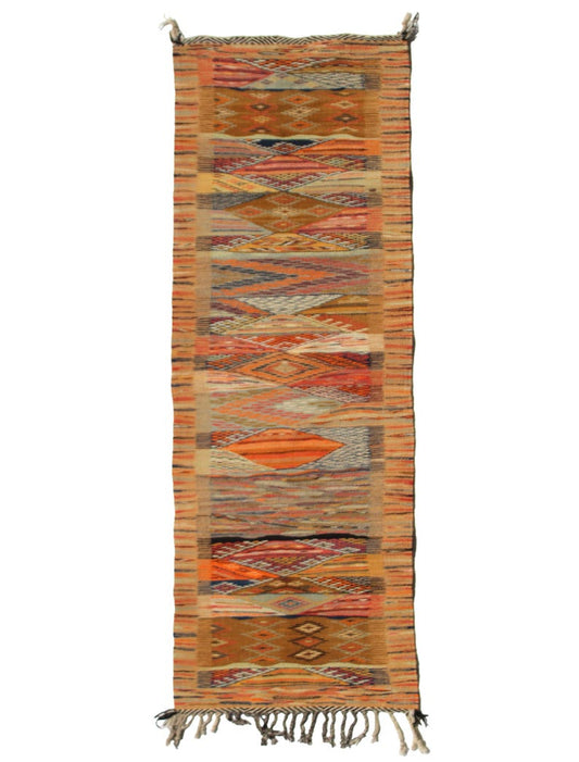 Moroccan Berber Kilim Rug – Handmade Wool Flatweave Carpet, Tribal Geometric Design, Boho Area Rug, Authentic Artisan Decor  size   150x60 cm