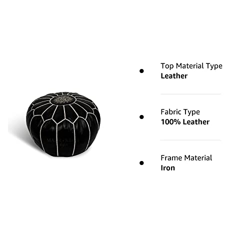 MARRAKESH STYLE Comfortable Leather Ottoman Pouf - Handmade Unstuffed Moroccan Pouf Cover - Round Pouf & Foot Rest Ottoman - Perfect for Living Rooms Bedrooms & Kids Room - Brown