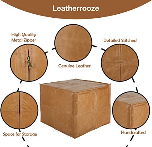 LEATHEROOZE Square Leather Pouf - ONLY Cover - Moroccan Pouf - 16" x 16" x 16" - Genuine Goatskin Leather - Room Decor -Hassock & Ottoman Footstool - Square & Large Ottoman Pouf - Unstuffed