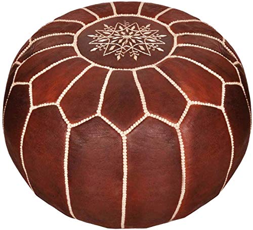 D.Art Group- Moroccan Pouf - Genuine Goatskin Leather - Bohemian Living Room Decor - Hassock & Ottoman Footstool - Round & Large Ottoman Pouf - Unstuffed (Dark Brown)