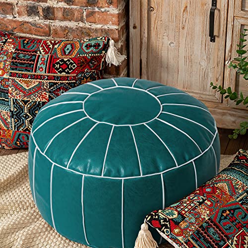 Vannaey Pouf Ottoman Foot Stool, PU Leather Pouf Cover Footstool Footrest Floor Cushion, Unstuffed Handmade Round Ottoman, Poufs for Living Room, Bedroom (No Stuffing)