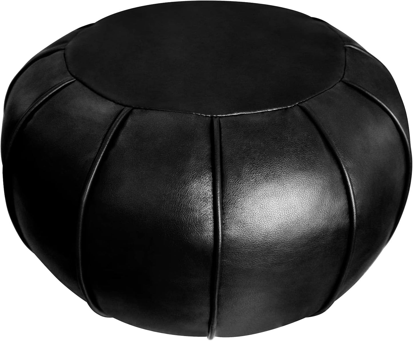 Pouf Ottoman Cover, Pouf Ottoman Foot Rest, Unstuffed Round Faux Leather Moroccan Decor, Storage Solution Footstool, Pouffe Seat for Balcony 21dia Yellow Brown, Poufs for Lving Room Gifts for Women