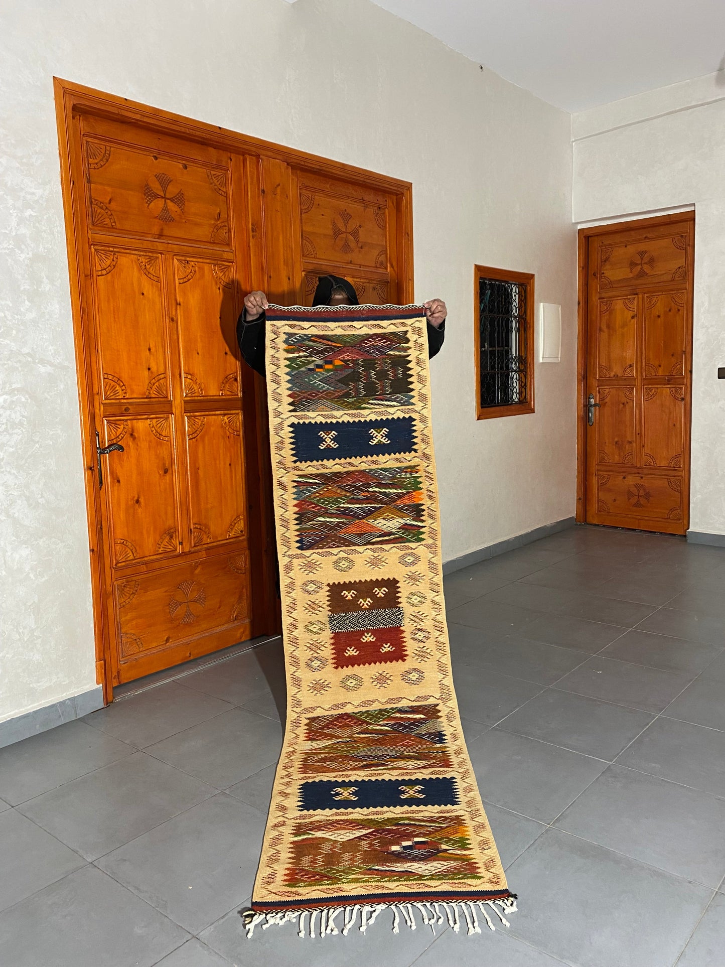 Moroccan  Kilim  handmade 100%wool berber  rugs. size is 250x60 cm